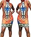 SheKiss Women's Traditional African Print Dashiki Bodycon Sleeveless High Collar Dress