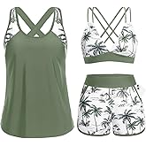 Daci Women 3 Piece Tankini Swimsuits - Tummy Control Tank Top with Bra Modest Bathing Suit with Pockets Boyshorts Bottom 2025