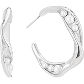 Sylph Pearl Earrings for Women 18K Gold Plated Teardrop Stud Earring 925 Sterling Post Lightweight Bow Pearl Drop Earrings Wedding Stud Jewelry Gifts for Her