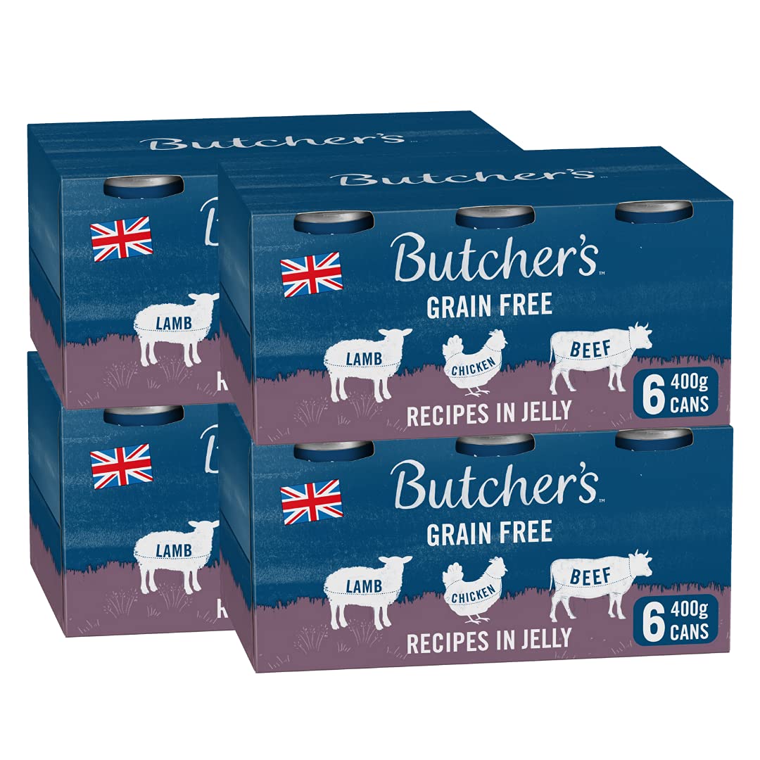 Butcher's Wet Dog Food Tin Cans Grain Free Recipes in Jelly 9.6kg (4 x 6 x 400g)