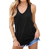 Laseily Women's V Neck Sleeveless Tank Tops Workout Yoga Loose Lightweight Flowy Summer Tee Shirts with Pocket
