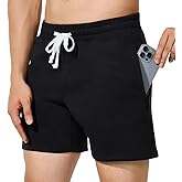 lammaige Mens 5 Inch Sweat Shorts Zipper Pockets Cotton Gym Shorts with Elastic Waist for Athletic Workout Lounge Casual