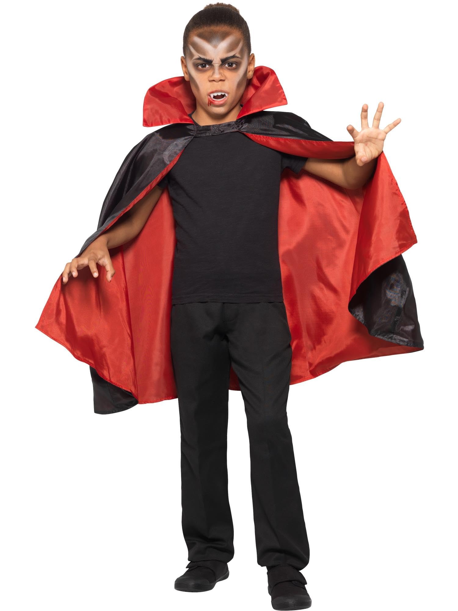 Smiffys Reversible Vampire Cape, Black & Red, Halloween Child Fancy Dress, Vampire Dress Up Accessories