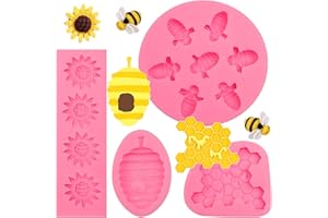 4 Pcs Bumble Bee Silicone Mold Honeycomb Sunflower Fondant Molds Beehive Silicone Baking Mold Bee Fondant Molds for Cupcake C
