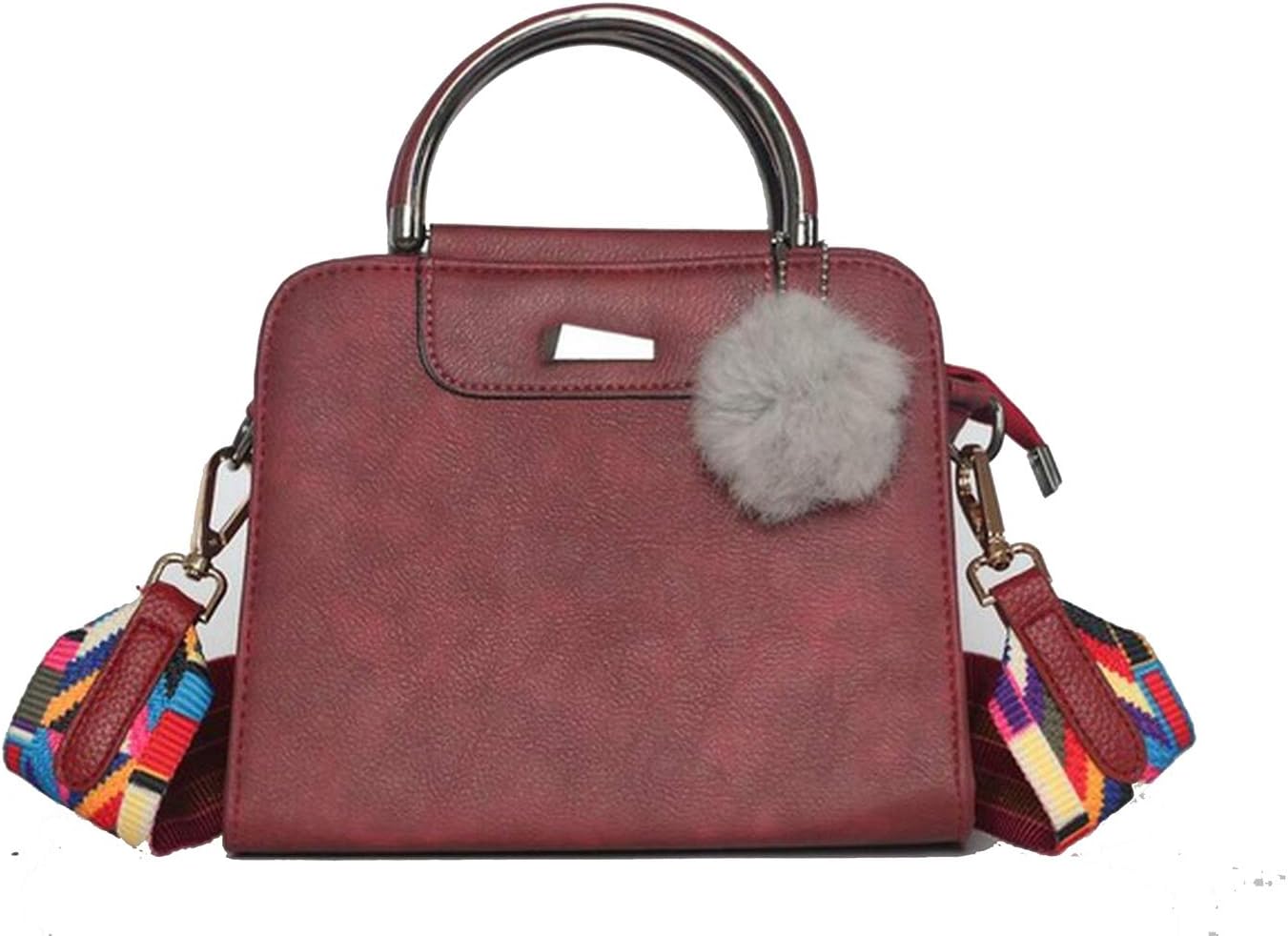 women casual tote bag female shoulder messenger bags PU leather handbag with fur ball