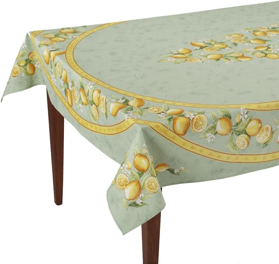Citrons Vert Rectangular French Tablecloth, Coated Cotton, 60 x 96 (6-8 People)