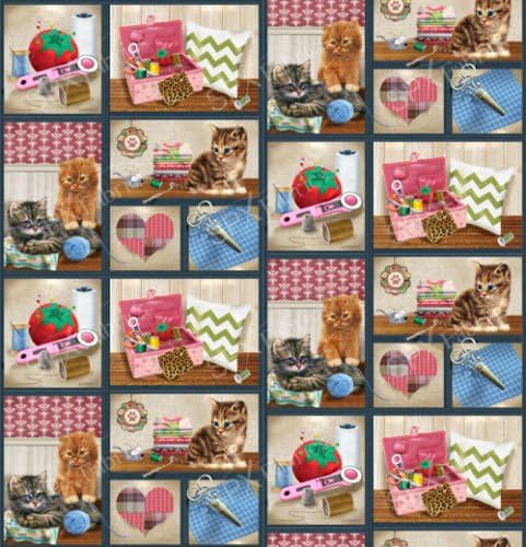 Krafty Kittens 48 Individual Panels 100% Cotton Quilting Fabric Crafty Cats