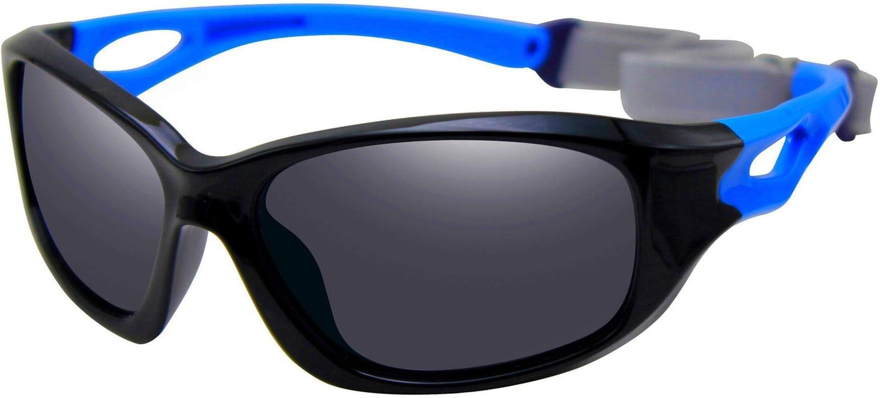COOLSOME Bendable Rubber Kids Polarized Sport Sunglasses Boys Girls Sunglasses Fit Age 4-10 Yrs (Sport Black&Blue)