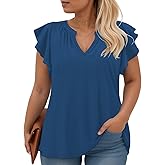 VISLILY Womens-Plus-Size-Summer-Tops Cute Notched V Neck T Shirts Dressy Ruffle Short Sleeve Blouses Trendy Casual Tunics Tee