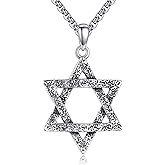Sterling Silver Star of David Necklace for Men and Women 925 Silver Jewish Hexagram Pendant 22”+2” Stainless Steel Chain Hypoallergenic Jewelry Gift for Christmas, Father's Day, Birthday