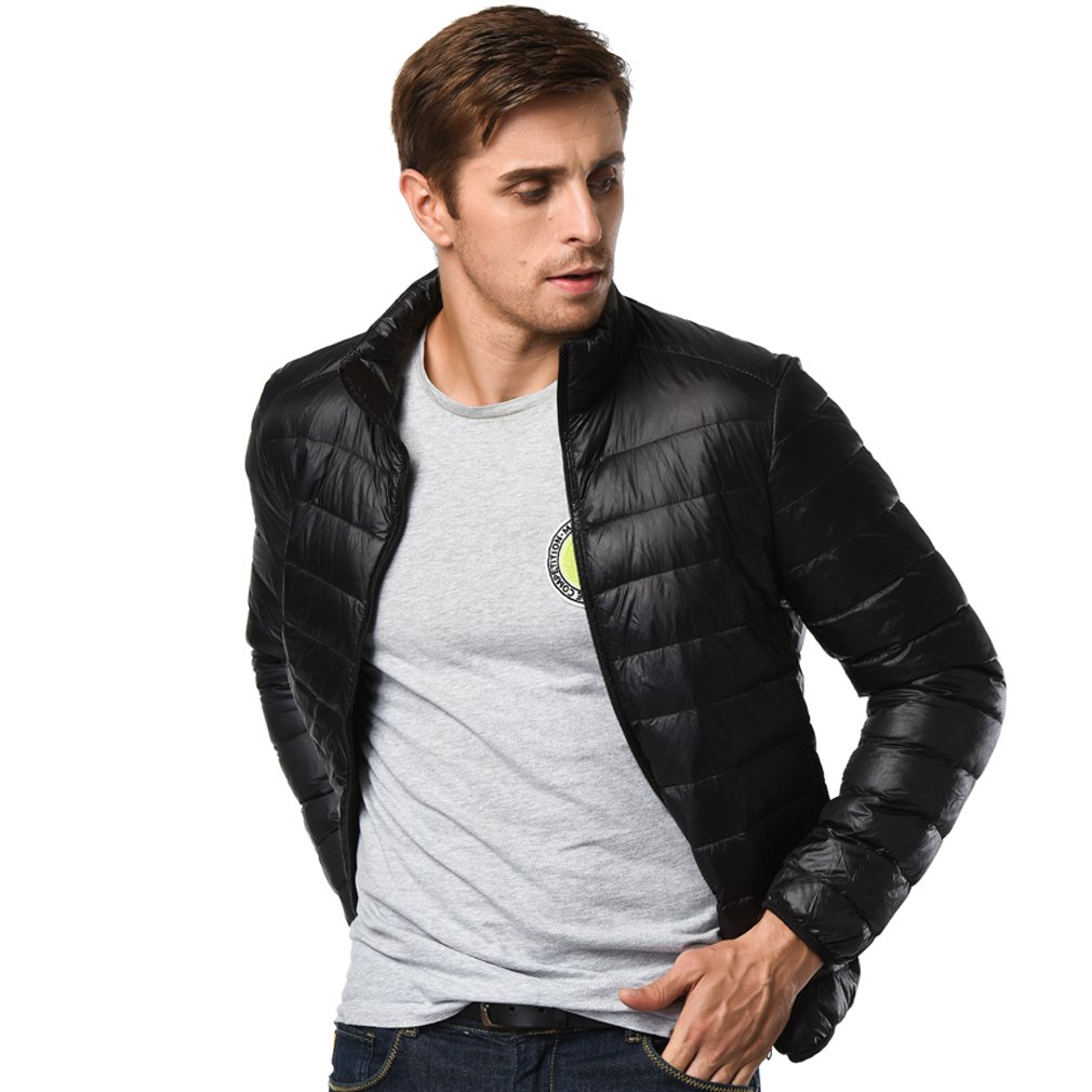 JOYBI Mens Down Jacket Winter Packable Ultra Light Lightweight Puffer Outwear Short Stand Collar Coats Black XXL