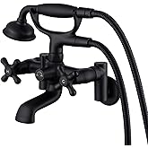 Wall Mount Tub Faucet with Hand Shower, 3 to 9in Center Vintage Wall Mount Tub Filler, 8 in Bathtub Faucet Set with Shower Diverter with Valve, Matte Black