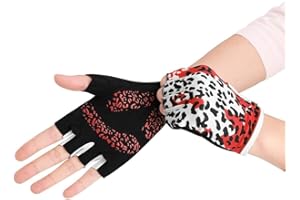 IPENNY Womens Girls Half Finger Leopard Print Cycling Gloves Sports Gym Gloves Racing Mitts Non-Slip Gel Short Finger Breathable Summer Gloves Mountain Road Bike Riding Bicycle Running Gloves Fitness gloves
