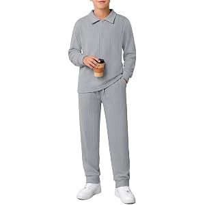 Haloumoning Boys 2 Piece Outfits Quarter Zip Polo Shirts and Pant Sets | Kids Two Piece Fall Outfits, Long Sleeve Sweatshirt