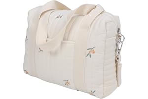 Multifunctional Baby Stroller Storage Bag Rugged Embroidery Handbag Nappy Bag for Moms (Olive )