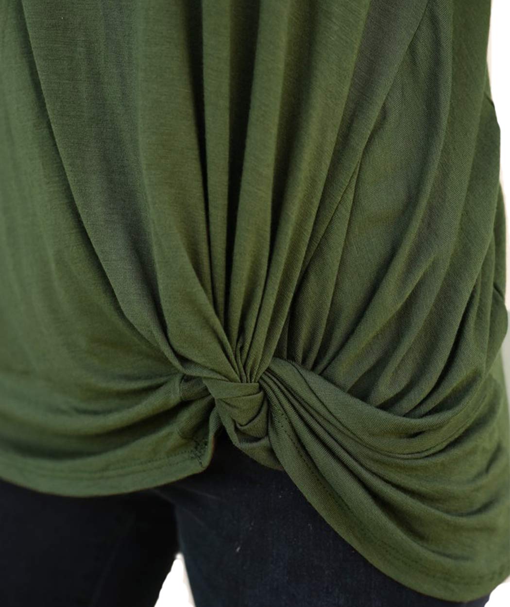 Eanklosco Women\'s Long Sleeve Cold Shoulder Cut Out T Shirts Casual Knot Tunic Tops (Army Green, 2XL)