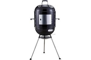Megamaster Vertical 18 Inch Charcoal BBQ Smoker, 4-in-1 Portable Outdoor Grill with Adjustable Air Vent, 600 SQ. In Cooking Area, Built-in Temperature Gauge, BBQ Grill for Camping, Picnics - 810-36014
