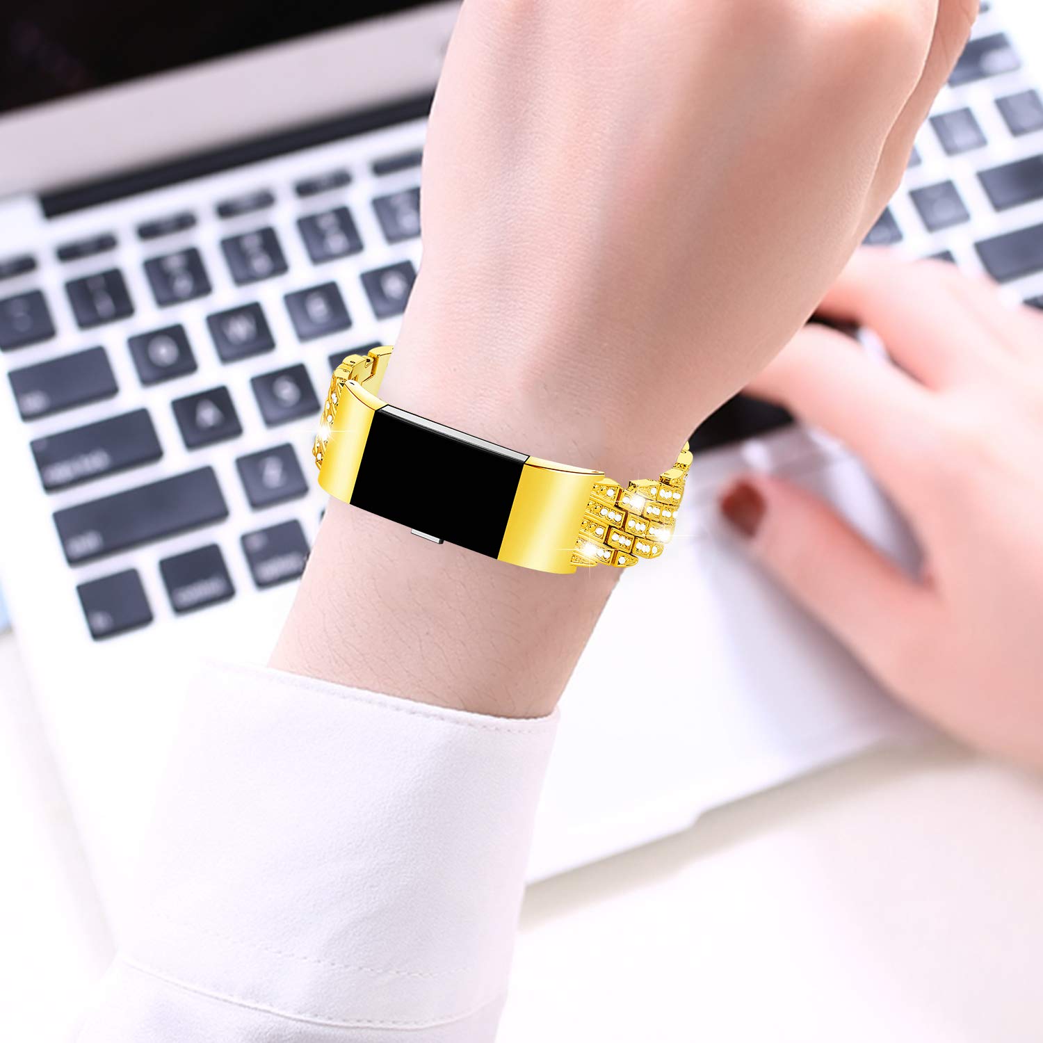 Kaleidoc Bands Compatible Fitbit Charge 2 - Metal Replacement Wristband with Premium Rhinestone Crystals, Adjustable Classy Bracelet Strap Compatible Fitbit Charge 2 Bands