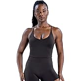 Workout Crop Tank Tops with Built-in Bra Spaghetti Strap Padded Yoga Cami,Stretchy Scoop Neck Activewear Gym Sports Top Coco Brown-M