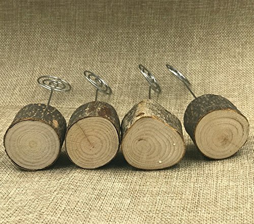K.MAX Wooden Base Place Card Holders, Rustic Iron Wire Picture Picks Clip Holder Stand, Ideal for Party Name Number Photo, Wedding Table Home Decorations (10pcs) - Thumbnail 3