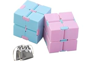 ZCOINS 2 Packs Infinity Cube Fidget Toys for Adults, Anxiety Relief Desk Toys for ADD/ADHD/OCD (Macaron Pink/ Blue with 2 Bag