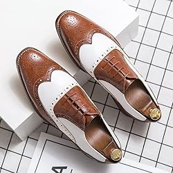 HuitJours Men Brogues Wingtip Lace up Brown White