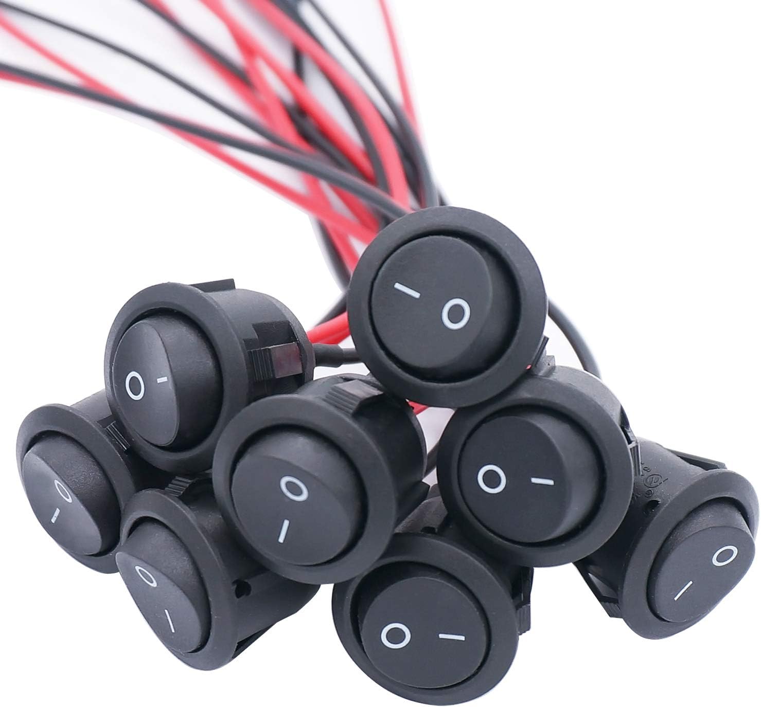 Taiss 8Pcs Rocker Switch ON/Off SPST 2Pin Latching Toggle Switch Snap Round with Pre-Wired 6A/250V 10A/125V AC for Boat,Car etc.KCD1-X-Y