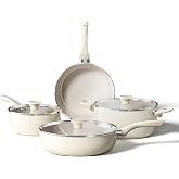 Redchef Ceramic Cookware Set 7Pcs, Nonstick Pots and Pans Set, White | Non-toxic Healthy Kitchen Cooking Set with Stay-Cool Handles, PFAS/PTFE/PFOA Free, Induction Compatible, Fast &amp; Even Heating