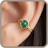 14k Gold Filled Emerald Clip On Ear Cuff, Non Piercing Dainty Huggie Gemstone Earring, May Birthstone