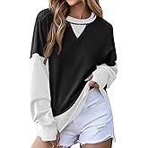 Half Hidden Women's Casual Color Block Sleeve Drop Shoulder Thumbhole Sweatshirt Soft Oversized Pullover Sweatshirts