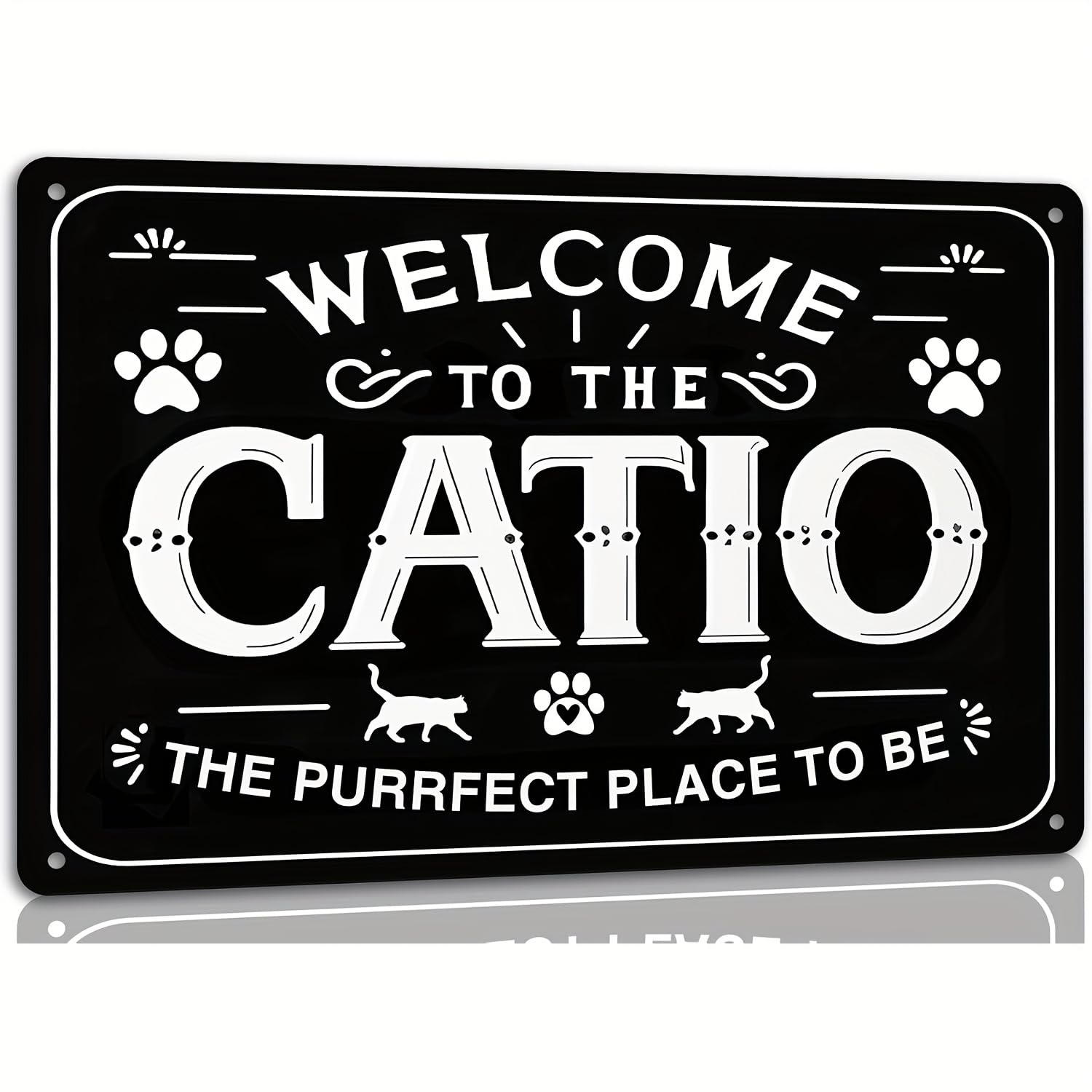 Photo 1 of "Welcome to the Catio - The Purrfect Place to Be" Metal Tin Sign 8x12 Inch - Rust-Resistant Indoor/Outdoor Wall Decor with Pre-Drilled Holes, Cat Lover Gift for Home, Garage, Cattery Decoration