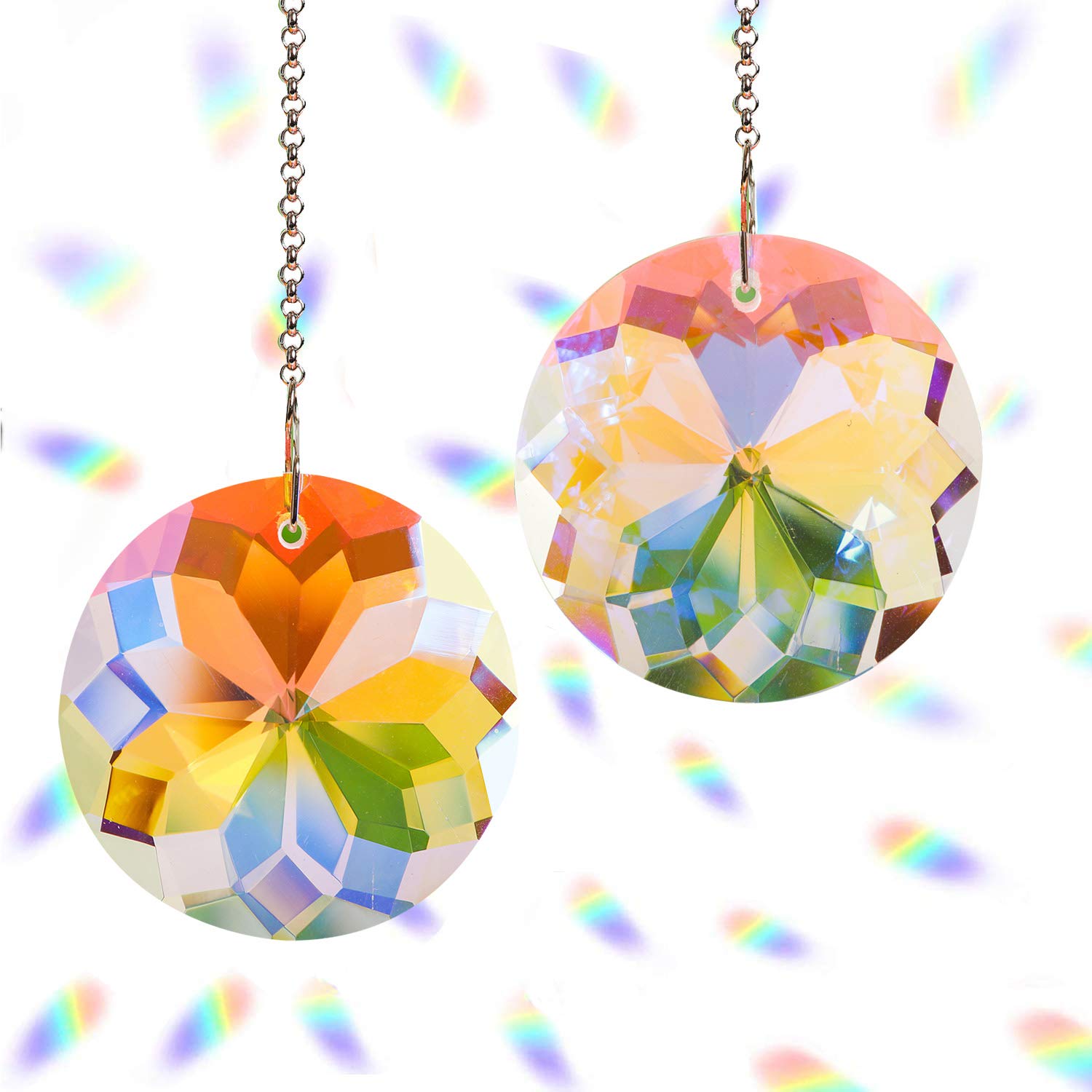 Besimple Round Crystal Suncatcher Prisms Crystal Hanging Pendant Chandelier Rainbow Maker Windows Sun Catcher, Pack of 2