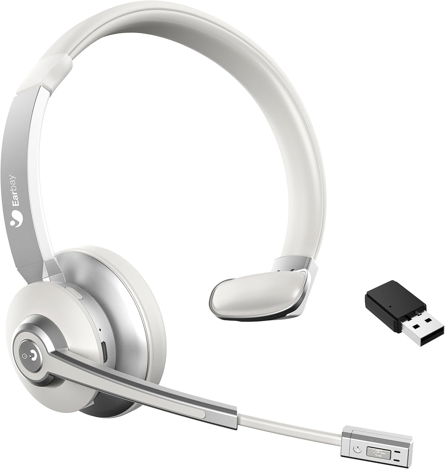 Vonztek Wireless Headset, Trucker Bluetooth Headset with Microphone Noise Canceling, Headphones with Mic Mute & USB Dongle for PC Computer Phone Office Meetings Teams Skype Call