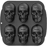 Skull Cake Pan Silicone Mold - 6 Cavities 3D Skull Ice Cube Mold, Halloween Silicone Molds Bpa Free for Chocolate, Jelly, Wax Melt, Ice Cubes