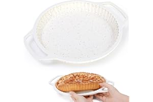 Vinino Silicone Pie Pan with Metal Reinforced Frame, Non-Stick 9 Inch Tart Pan Easy Release, Pie Dish Quiche Baking Dish, Pie Plate,Quiche Pan with Ruffled Edge for Microwave, Dishwasher(Cream)