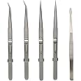 Tweezers, 5Pcs Precision Tweezers Set - Anti - Static Stainless Steel Tweezers for Electronics, Jewelry Making, Medical and Laboratory Work, Craft, Model Building, Soldering, Watch, Car Repair, Etc