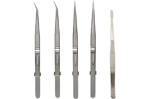 YABABA Tweezers, 5Pcs Precision Tweezers Set - Anti - Static Stainless Steel Tweezers for Electronics, Jewelry Making, Medical and Laboratory Work, Craft, Model Building, Soldering, Watch, Car Repair, Etc