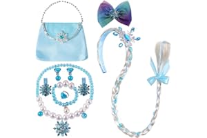 YOSBABE Princess Elsa Wig Elsa Braid Cosplay Long Hair Wig for Girls Elsa Necklace Bag Bracelet Earrings Ring Hair Bow Hair Clips Dress up Accessories for Halloween Christmas Party Favors