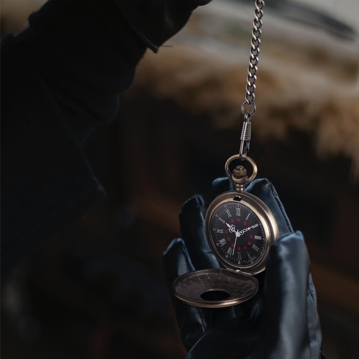 SIBOSUN Pocket Watches for Men Pocket Watch with Chain Quartz Pocket Watch Skeleton Antique Mens Roman Numerals Vintage Steampunk Pocket Watches Bronze