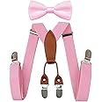 HABITER Kids Suspenders Adjustable Suspenders Set With Bow Ties for Boys and Girls