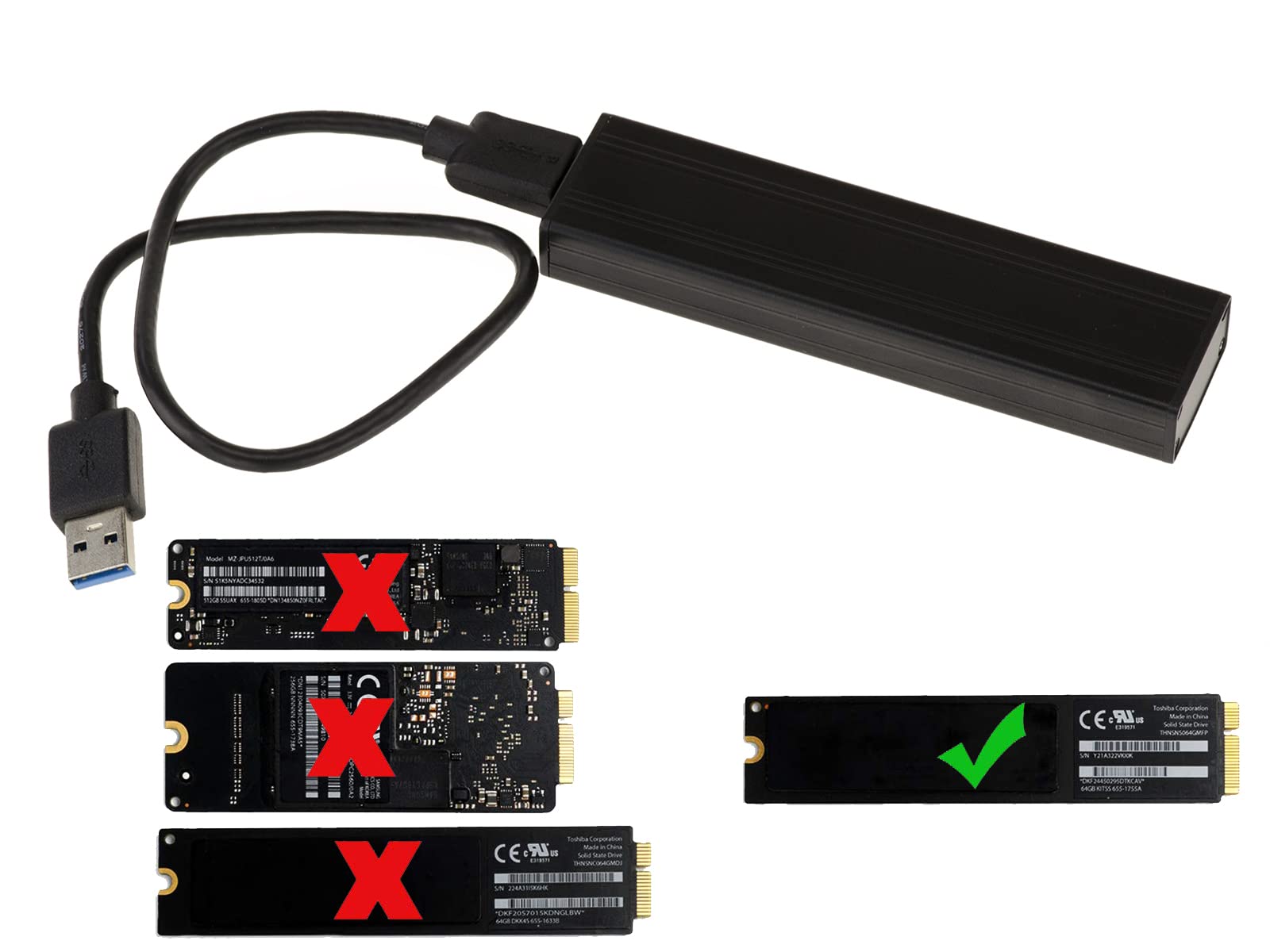 KALEA-INFORMATIQUE Compatible external enclosure for Mac Air 2012 SSDs to USB3 (USB 3.0 SUPERSPEED) for 8+18-pin Mac SSDs (A1466 A1465 MD223 MD224 MD231 MD232)