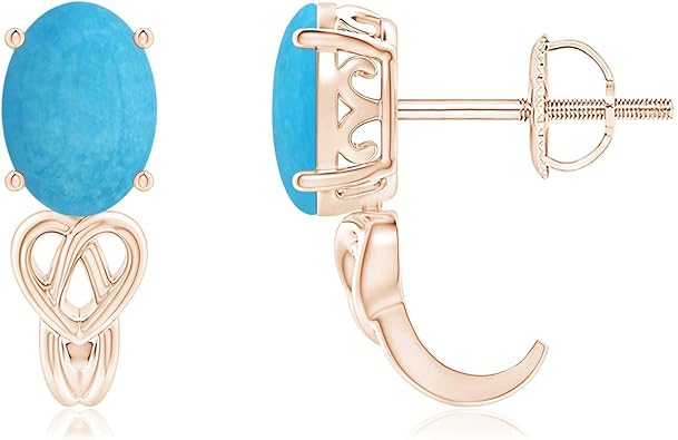 Amazon Com Solitaire Oval Turquoise Celtic Knot J Hoop Earrings In 14k Rose Gold 7x5mm Turquoise Jewelry