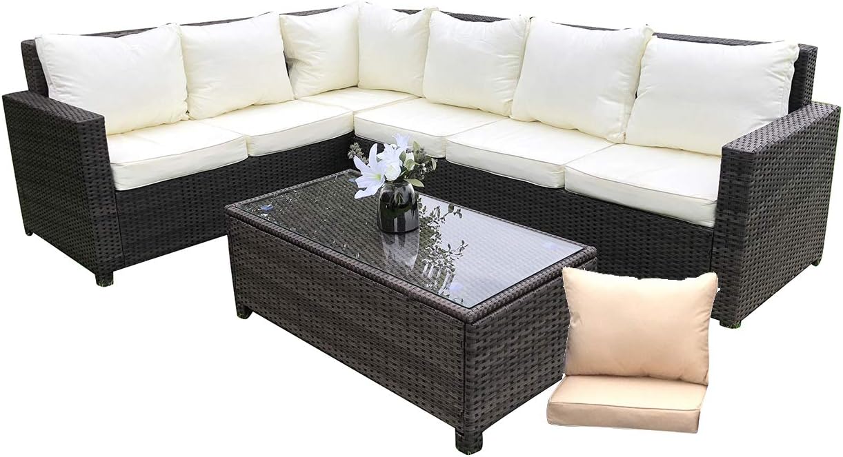 Rattan Outdoor Corner Sofa Set Garden Furniture in Brown