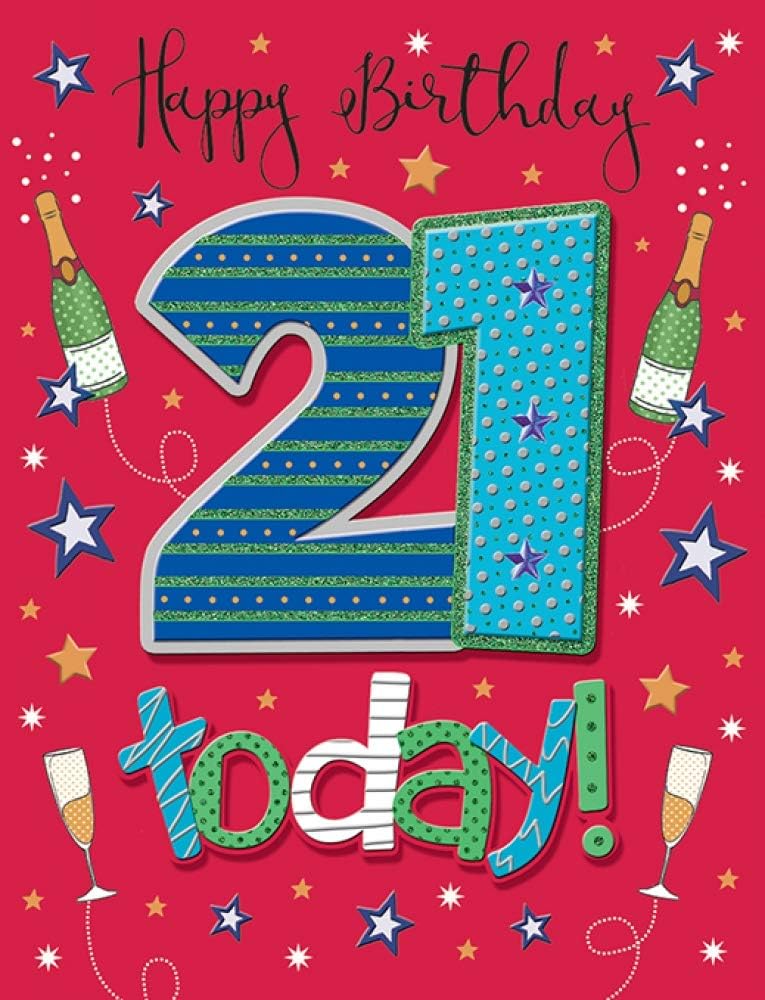 Regal Publishing Milestone Age Birthday Card Age 21 M - 8 x 6 inches, beige|red|blue|green
