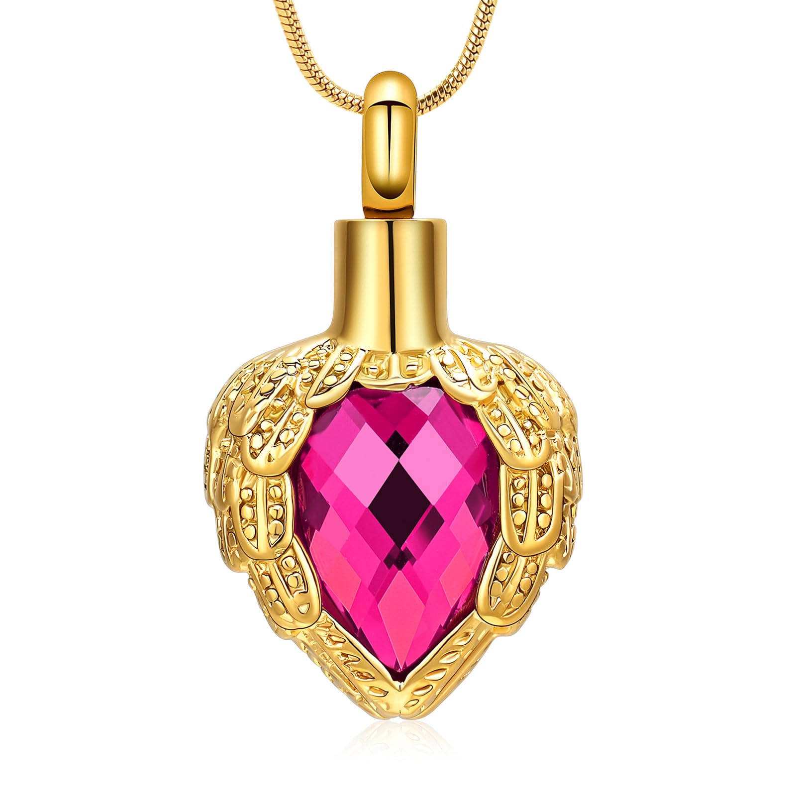 Gold Angel Wings Glass Heart Urn Pet/Human Cremation Pendant Necklace Jewelry for Ashes