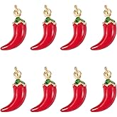 Cheriswelry 8Pcs Hot Pepper Charms 18K Gold Enamel Alloy Pendants Red Chili Vegetable Food Dangle Charms 20.5x14mm for DIY Jewelry Making Bracelet Earring Necklace Supplies