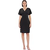 Donna Morgan Womens Short Sleeve V-Neck Empire Waist Knee Length Dress Workwear Office Desk to Dinner Guest of