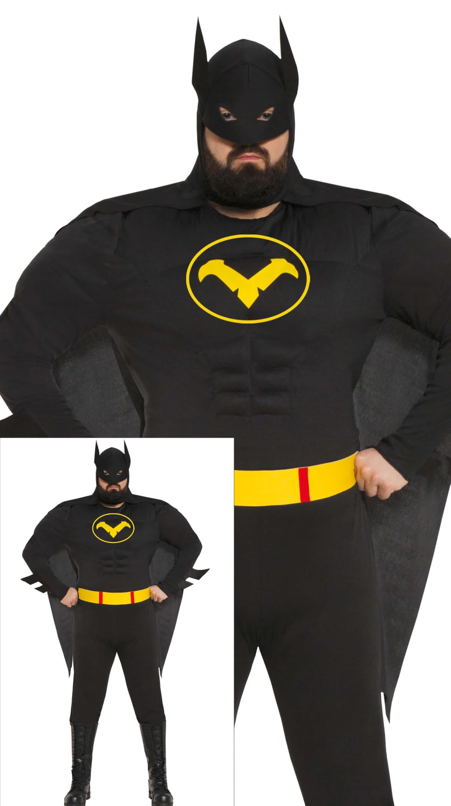 FIESTAS GUIRCA | Black Hero Adult Fancy Dress (44-46/XL) - Cape, Hood, Belt and Jumpsuit - Ideal for Superhero and Villain Parties, Halloween and Carnival - Black