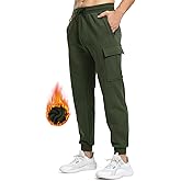 TBMPOY Mens Fleece Lined Joggers Cargo Sweatpants Winter Gym Running Cotton Pants with Zipper Pockets(Army Green,XXL)