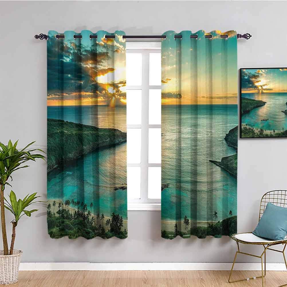 Ocean Hawaiian Blackout Curtains for Bedroom Sunrise Over Hanauma Bay On Oahu Hawaii Sunbeams Through Dark Clouds Shore Reduce Light W72 x L84 Inch